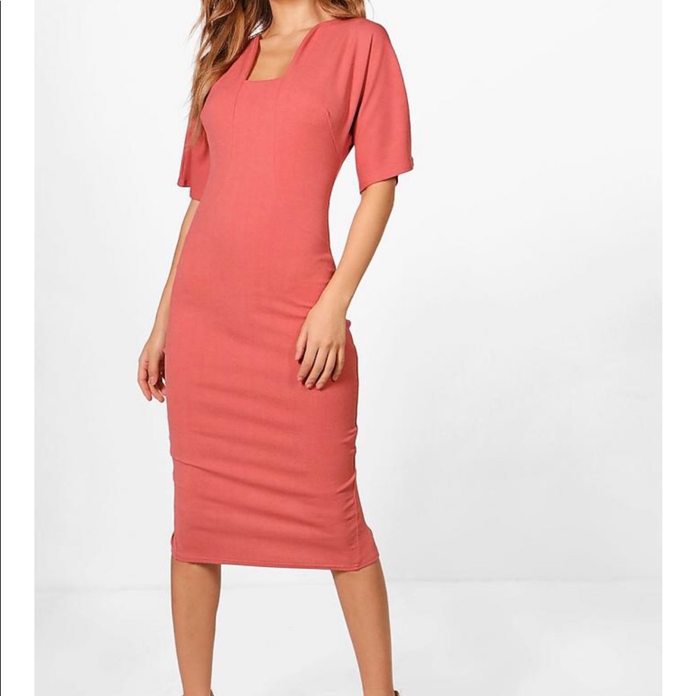 Coral Curved neck dress